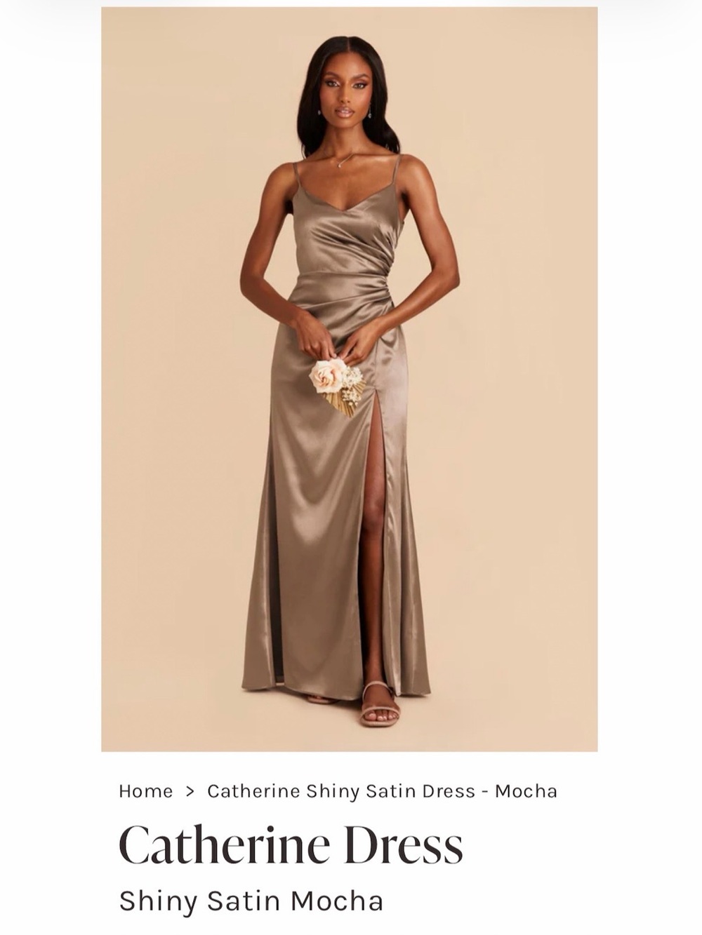 Shiny Satin Mocha Slip Dress with Side Slit
